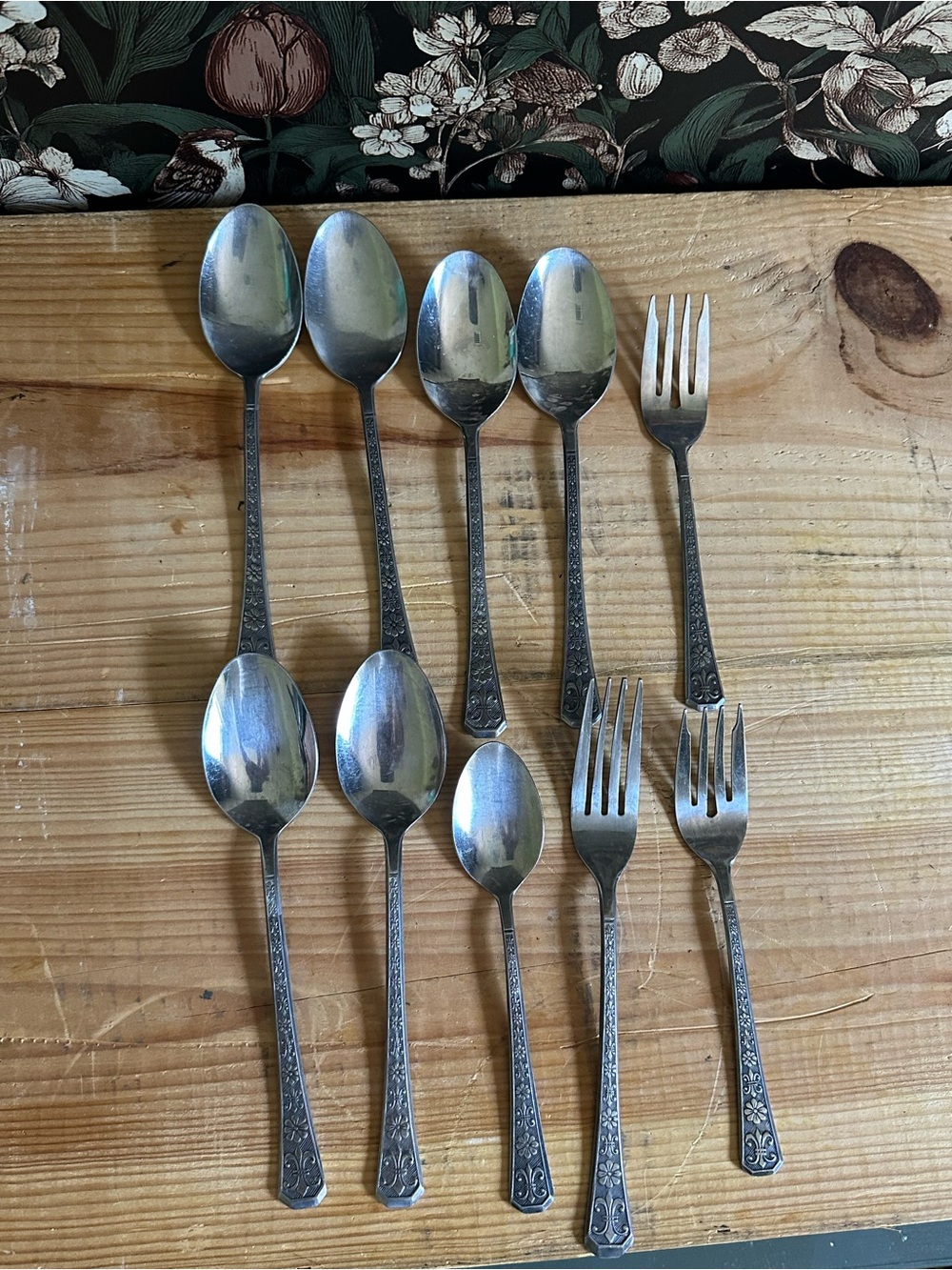 Vintage Silverware Set Of 10 Florenz Interpur Japan Stainless 8 Petal Flower